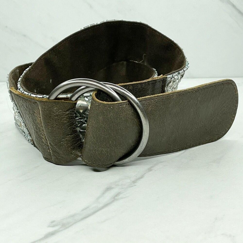 Old Navy Wide Sequin D-Ring Belt Genuine Leather Trim Small (S) ✨